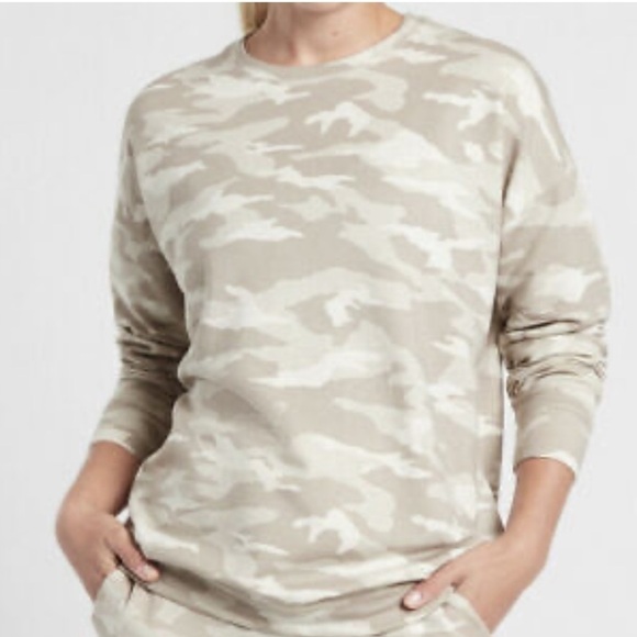 Athleta Coaster Luxe Sweatshirt Camo Beige/Tan size L/P - Picture 1 of 6